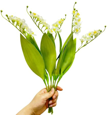 Urier Artificial Flowers Lily of The Valley,Faux Flower Stems for Wedding,Silk Flowers for Wedding,Party, Floral Arrangements Home Centerpiece Table Decoration (6, White)
