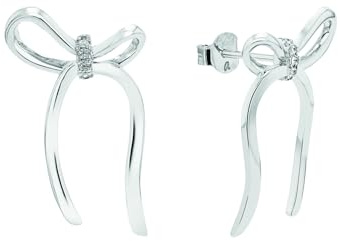 Amor Ohrstecker 925 Sterling Silber Damen Ohrschmuck, mit Zirkonia synth., 2,5 cm, Weiß, Schleife, Kommt in Schmuck Geschenk Box, 2039963
