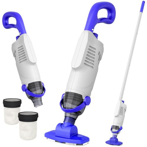 Aspirapolvere senza fili per piscine fuori terra, aspirapolvere portatile ricaricabile da 60 W con asta e aspirazione da 18 GPM, bianco