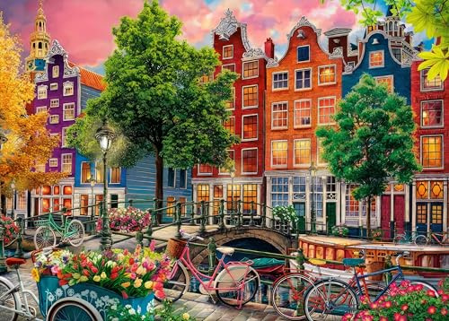 Jigsaw Puzzles for Adults 1000 Piece Amsterdam 27.56 x 19.69 Inch Jigsaw Puzzle for Adults Educational Game 1000 Pieces Netherlands Puzzles for Adult