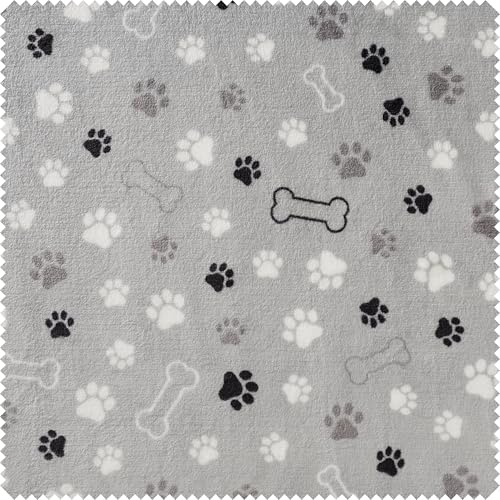 VBS Marktplatz Fleece-Stoff Pfoten und Knochen Fleecestoff 145 cm breit Motiv 2.5-6 cm 100 Polyester waschbar bei 30 Grad