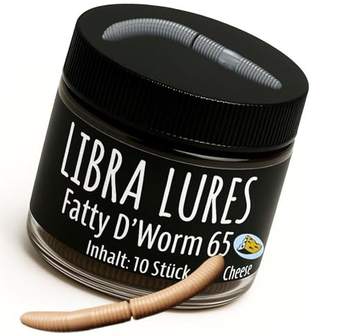 pro-bite Libra Lures Fatty D`Worm 65mm Forellenköder Supersoft | 10 Stück | Aroma: Käse | Farbe: 035/ Pellets | Gummiköder | Forellenköder Neuheiten | Erfolgreicher Forellen Angeln mit dem Fatty