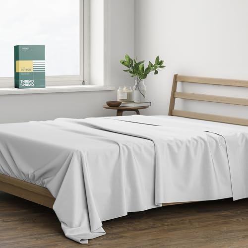 THREAD SPREAD 100% Organic Cotton Percale Flat Sheet Twin XL Size - 1 PC Flat Sheet, Light Grey - Crisp, Cool and Strong Bed Linen, Top Sheets for Hot Sleepers, Luxury Breathable GOTS Certified Sheets