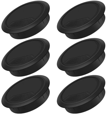 OUDQFCJ 6 piezas Pasacables para escritorio con sierra perforadora, Cubierta de orificio de cable, Ojales de cable para computadora, redondos para mesa, Tapa y guía de cables (60 mm) (Negro)