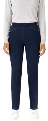 COSMA - Damenjeans Anna - Komfortable Slim-Fit Schlupfjeans mit elastischem Jerseybund. Mid Waist Jeggings im klassischen Denim-Look für Alltag & Freizeit. Damen Jeans Made in Europe. Dunkelblau; 44