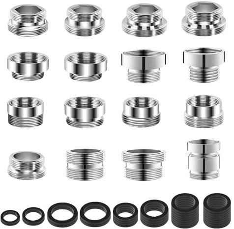 GETRICH 16 Pièces Adaptateur Robinet Kit, Adaptateur de Robinet en Métal Kit avec 32 Entretoises Connecteur Aérateur Adaptateurs D'aérateur pour Pulvérisateurs D'évier Tuyau D'arrosage Filtre à Eau