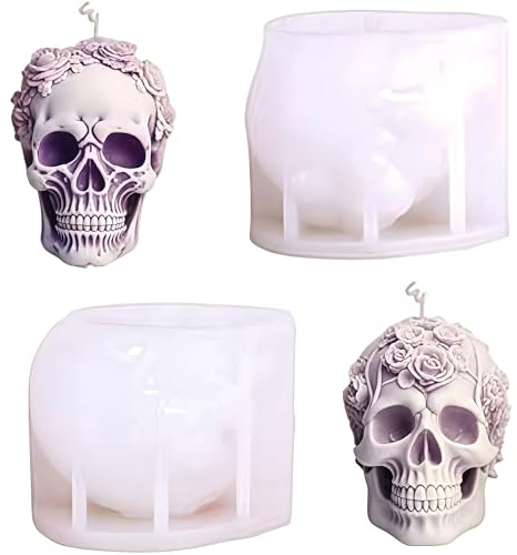 Moule à bougie 3D en forme de tête de mort, rose, tête de mort, Halloween, moule en silicone S-Kull en forme de tête de mort, décoration pour travaux manuels, bougie, aromathérapie