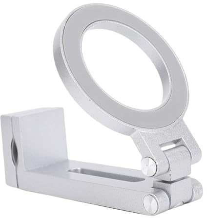 Jectse Magnetic Clip-On Phone Holder, with Metal Rings for IOS & Android, Adjustable Stand for Travel Desk Shopping Carts, Universal 1/4 Inch Tripod Integration (Silver)