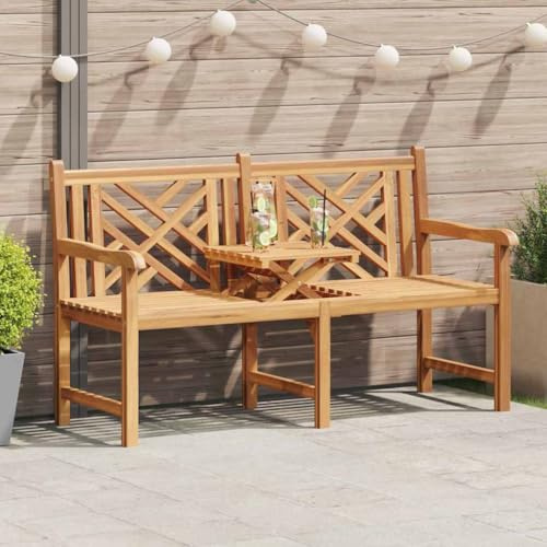 QUAHEAS Premium Outdoor Garten Bank aus massivem Teakholz, Braun, 150x60x90cm, witterungsbeständige & langlebige Terrassenbank für den Außenbereich, rustikale Gartenmöbel