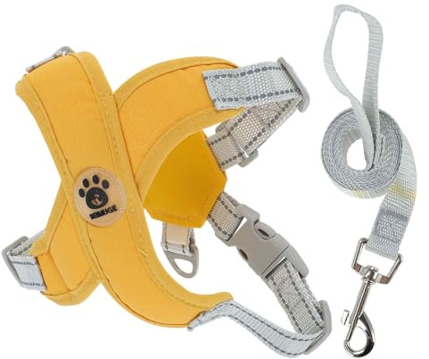 CAPASTEC 1 set hundsele med hundkoppelset, X-framework, justerbar anti-drag-hundbröstsele, medelstora hundar och valpar, andningsaktiv hundväst med koppel, M, gul