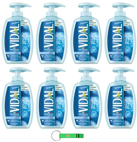 Vidal Lot de 8 savons liquides avec talc/sapone liquide 300 ml + porte-clés Beni Culinari
