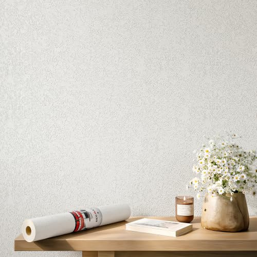 Decotalk Papel Pintado Autoadhesivo Pared Dormitorio Sala de Estar 40X300cm | Grueso Papel Pintado Pared Imitación Cemento Blanco Texturizado Color Sólido Vinilo Adhesivo Muebles Peel & Stick Wallpaper
