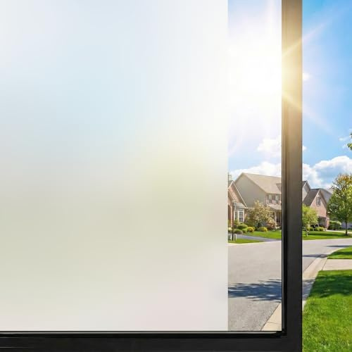 Fensterfolie Blickdicht, Sichtschutzfolie Milchglasfolie Selbstklebend Fenster Anti-UV Sichtschutz Klebefolie Ohne Kleber Statisch Haftung Klebefolie für Badzimmer Weiß Matt 90 x 200cm