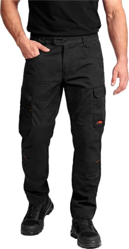 ACE Constructor Pantaloni da Lavoro ibridi Lunghi da Uomo - Pantaloni Cargo Outdoor con Cordura ed Elastico Elasticizzato per Uomo - Nero - 48