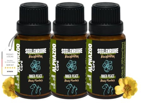 alphazoo Seelenruhe Anti-Stress Bachblüten für Hunde & Katzen 3 x 15g I Globuli Beruhigungstabletten gegen Hektik & Stress I Natürliches Beruhigungsmittel