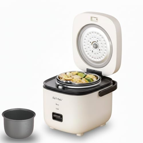 Chef o Matic Cooker - Mini Rice Cooker (1.2L) Small Electric Rice Cooker & Steamer, Multi Cooker for Rice, Pasta, Soup & Ramen, Compact Cooker with Keep Warm & Auto Shut-Off