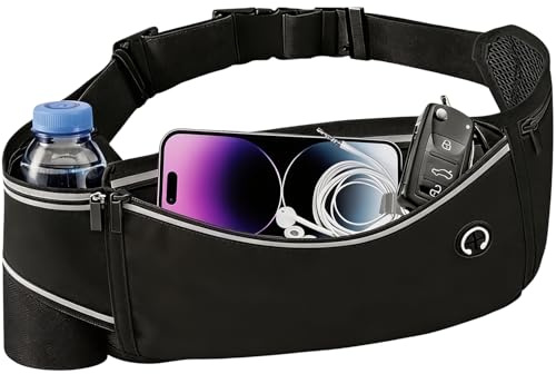 Hedremy Laufgürtel für Handy, Wasserdicht Lauftasche für Damen und Herren, Läufer-Hüfttasche mit 3 Taschen Trinkflasche, mit Kopfhörer-Anschluss, für Laufen Joggen Fitness Sport