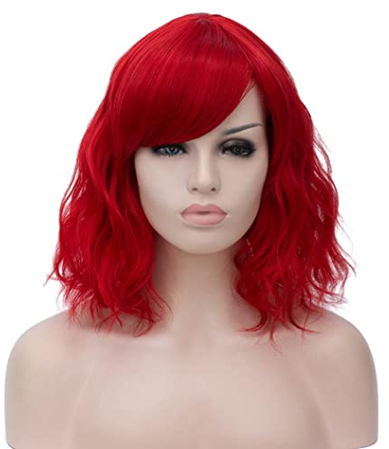 ATAYOU Kurz Rot Cosplay Perücke Damen Rote Bob Synthetik Fiber | für Halloween Und Karneval Mit 1 Kappe