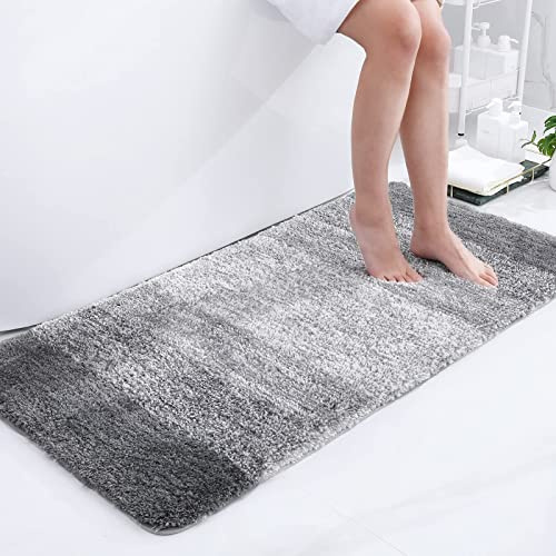 Homaxy Weich Flauschige Badezimmerteppich, Badematte, 60 x 120 cm, Grau | Saugfähig, Rutschfest, Hochflor, Mikrofaser, Dick, Maschinenwaschbar, Für Dusche, Badewanne, Badteppich, Badvorleger