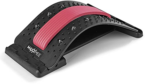 MAXXMEE Ryggbro med akupressur och magnetiska punkter | ryggsträckare ländryggssträckare | ryggmassageapparat för muskelspänningar | fitness ryggsträckare | inkl. skydd [svart/röd]