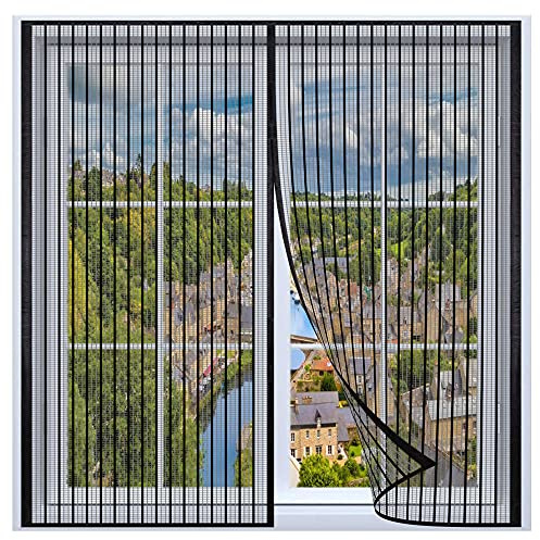 Mosquiteras Para Ventanas Magneticas 110x120cm,Cortina Mosquitera Magnética Para ventanas,Cierra AutomáTicamente y es FáCil de Instalar,Sin Taladrar ni Atornillar,Negro sin Encaje