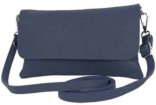modamoda de T226 Damen Leder Clutch Umhängetasche Abendtasche Small handmade in Italy, Farbe:Saphirblau