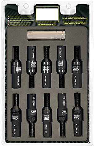 OMP SPEED Set 20 schwarze Radschrauben mit M12X1.25 metrisch 17-19 langes Gewinde 28mm mit schwarzem Aluminiumschutz 7075 + DIN 12.9