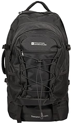 Mountain Warehouse Traveller 60L + 20L Rucksack - Large Backpack with Rain Cover, Detachable Daypack, Adjustable Back Support Travel Bag - For Camping, Hiking, Trekking Black One Size