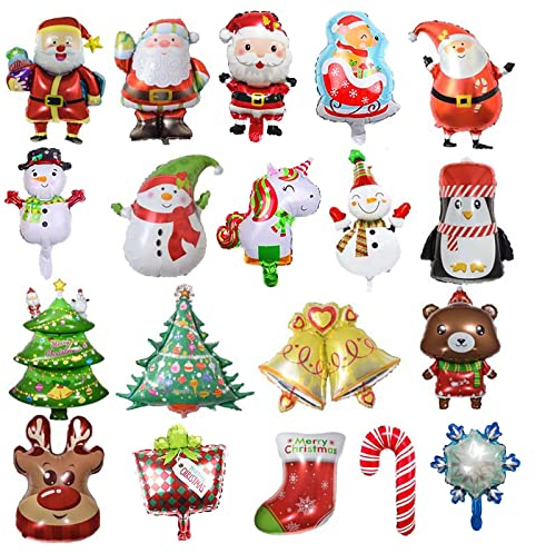 20 Stück Weihnachten Deko Luftballons, Weihnachtsmann/Schneemann/Rentier Helium Ballon Set Folienballon Halloween für Bar Home Neujahr Xmas Party Decor