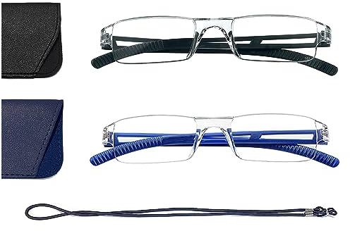 Hubeye 2er-Pack Rahmenlose Lesebrille Leicht und Bequem Anti Blaulicht Lesehilfe für Damen Herren mit Brillenholster 2.50