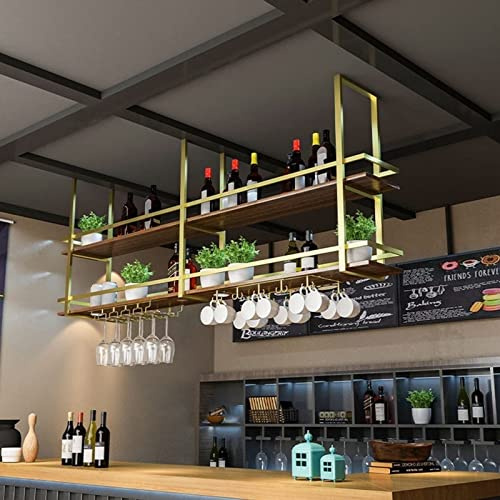 Portabottiglie Vino A Sospese Soffitto - Mensola A Soffitto, Espositore Da Parete Retrò Europeo, Portabicchieri Da Vino In Ferro Battuto A 2 Livelli, Portaoggetti Da Cucina Sospeso A Soffitto ( Color