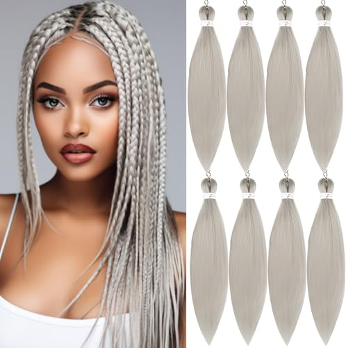 Pre-stretched Braiding Hair Professional Easy Crochet Braid Hair 26 Inch 8 Packs Hot Water Setting Soft Synthetic Braiding Hair Extension for Twist Senegalese Crochet Hair (26 inch, Grey)