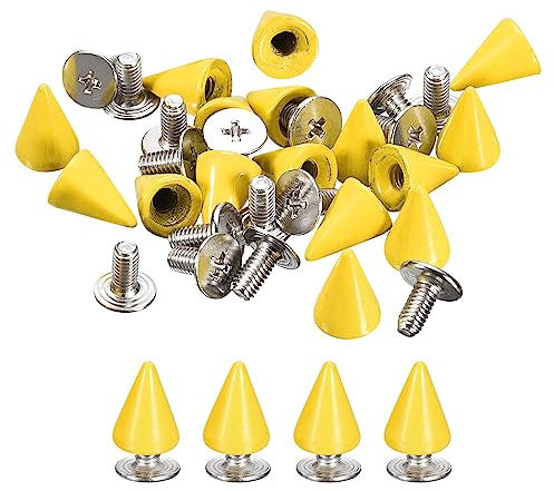 QUARKZMAN 50 Set Rivetti 7x10mm Cono Punte Borchie e Punta Metallo Giallo | per Abbigliamento Cinture Borse Scarpe, Rivetti a Vite Retro Rivetto, Fai-da-Te Pelletteria, in Pelle
