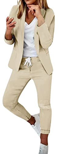 MJGkhiy Tailleur Donna Eleganti Pantaloni e Giacca da Cerimonia Curvy Completo Blazer a Maniche Lunghe Tuta Elastici in Vita Set di Abiti in Tinta Unita Pantalone Giacche Due Pezzi Elegante Suit