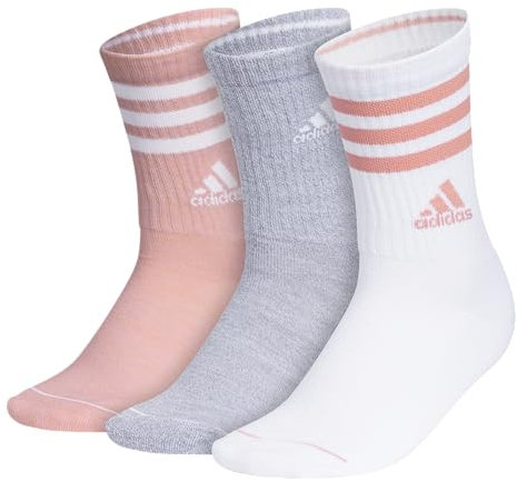 adidas Calcetines de 3 rayas para hombre (3 pares) con compresión de arco, Semi Rosa Spark/Gris/Blanco, M