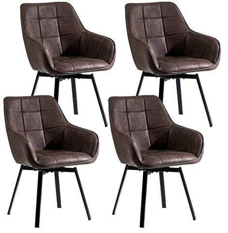 CLIPOP Esszimmerstühle 4er Drehbar Set mit Armlehne, Kunstleder Polsterstuhl Gepolstert Sitz Küchenstuhl Drehstuhl Armlehnenstuhl für Esszimmer Wohnzimmer Büro (4er Set, Kunstleder Braun)
