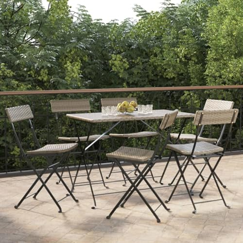 CIADAZ Bistrostühle 6 STK. Klappbar, Gartenstühle, Balkonstuhl, Balkon Stuhl, Garten Stühle, Terrassenstuhl, Stühle Für Draußen, Grau Poly Rattan und Stahl