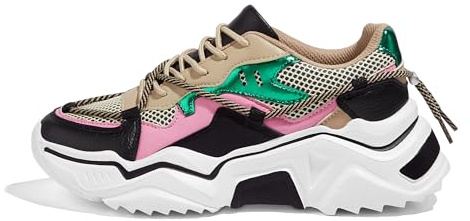 LUCKY STEP Zapatillas Plataforma Mujer – Retro Chunky Dad Shoes, Zapatos de Moda con Bloques de Colores para Uso Diario y Paseos