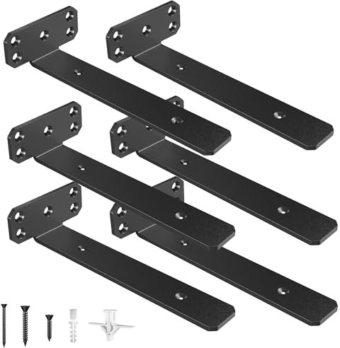 SKYSEN 25cm Regalhalterung 6 Stüke Schwebende T-Form, Robuste Metall-T-Halterungen Wandbehang als Regale, Unterstützung, Schwerlast Regalwinkel, Regalhalt Wandkonsole für Küche, Garage, Schwarz