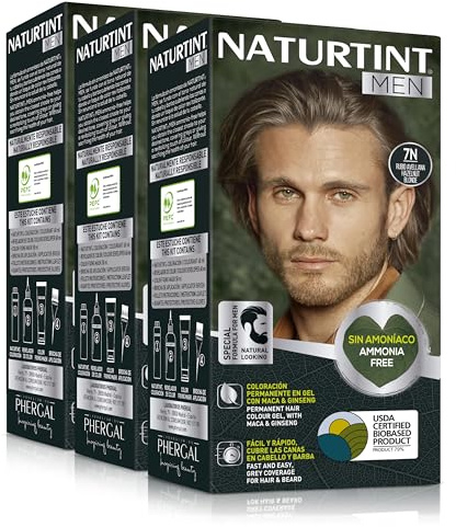 Naturtint Men | Permanente Haarfarbe Ohne Ammoniak Speziell für Männer | 100% Grauabdeckung | Haare und Bart | Natürliche und Langanhaltende Farbe | Natürliche Inhaltsstoffe | 7N Haselnussblond | Pack