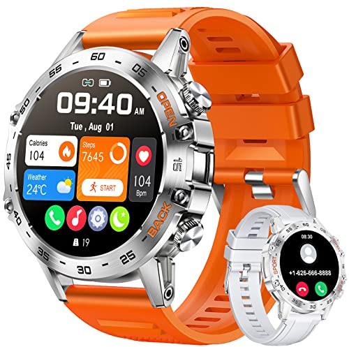 Orologio da uomo militare con chiamate Bluetooth, touch screen HD da 1,39, 100 + modalità sportive, tracker di attività con frequenza cardiaca/SpO2/monitor/contapassi, 400 mAh, impermeabile 5 ATM,