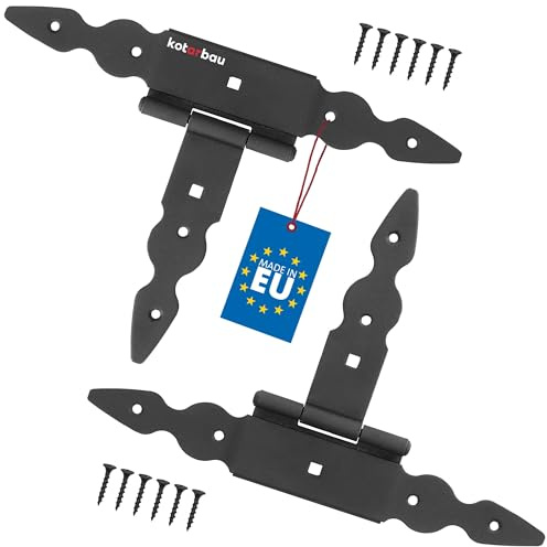 KOTARBAU® 2 St. T Scharniere schwarz L: 150mm Kreuzgehänge pulverbeschichteter Stahl Gartentor Scharnier Türband Holztür Ladenband Torscharniere Schwerlast Türbänder Beschläge Gartentor Tor Scharniere