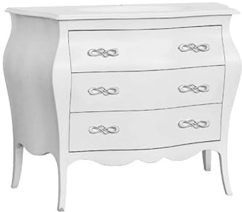 Vicentini arreda COMO' BOMBATO IN LEGNO SHABBY CHIC BIANCO CON MANIGLIE INFINITO ARGENTO ANTICATO (L 116 P 45 H 85)