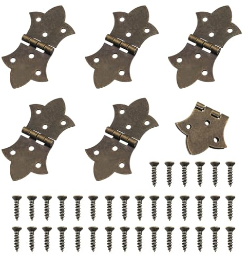 ZZLZX 6PCS Decorative Hinge Hinge with Screws 6 Holes Antique Metal Hinge 57x31mm/2.24x1.22 inch Wooden Box Jewelry Box Gift Box Wine Box Packaging Hinge for Cabinet Dresser Drawer