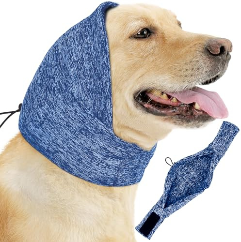 EASY JOY Verstellbares Ohrenschützer Hund, Verstellbare Ohrenschützer für Haustiere, Ohrenschützer für Hunde, Hunde Beruhigungskopfbedeckung, Blau L