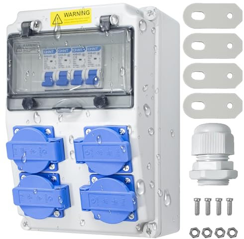 Baustromverteilerkasten 16A, 230V Stromverteiler, Wandverteilerkästen IP65 Baustromverteiler, Schalter Steckdose Aufputz, Starkstrom Verteiler, Aufputz Verteiler für Indoor/Outdoor-Bereich