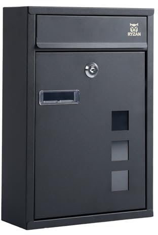 RYZAN Cassetta delle lettere moderna in acciaio da parete con targhetta per il nome, chiudibile a chiave, resistente alle intemperie, facile da installare, 8,5 x 21,5 x 32 cm, con chiavi