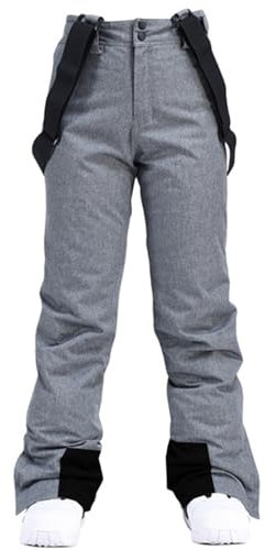HOTIAN Damen Skihose Hosenträgerhose Snowboardhose Damen Winter Warm Wasserdicht Winddicht Abnehmbare Skilanglaufhose Thermohose Wanderhose Gray L