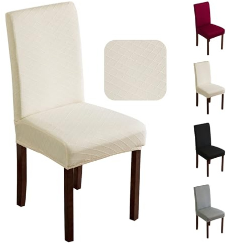 FRKOKRFA Stuhlhussen 4er Set Universal Stretch Jacquard Stuhlüberzüge, Abnehmbarer Waschbarer Stuhlüberzug, Dekoration Stuhlbezug für Esszimmer, Hotel, Hochzeit und Partys (Beige)