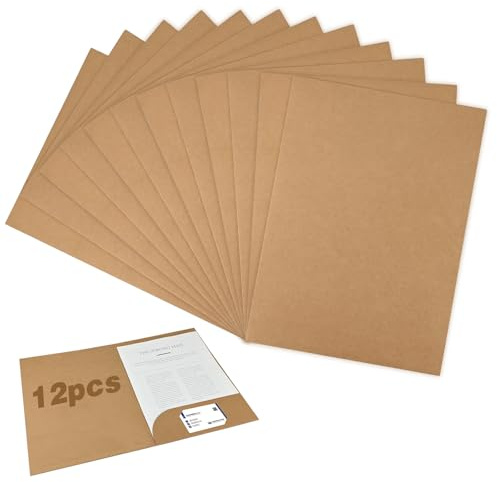 12pcs A4 File Folder Kraft Paper Business Project Folder Single Insert Folder Business Report Presentation Holder with Cards Slot Pockets Paper Folder Report Contract Folder for Home School Office